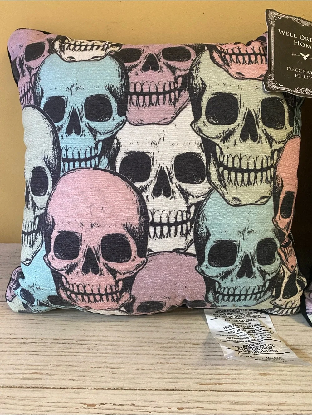 Well Dressed Home Pastel Skull Throw Pillow Pair - Multicolor Skull Print